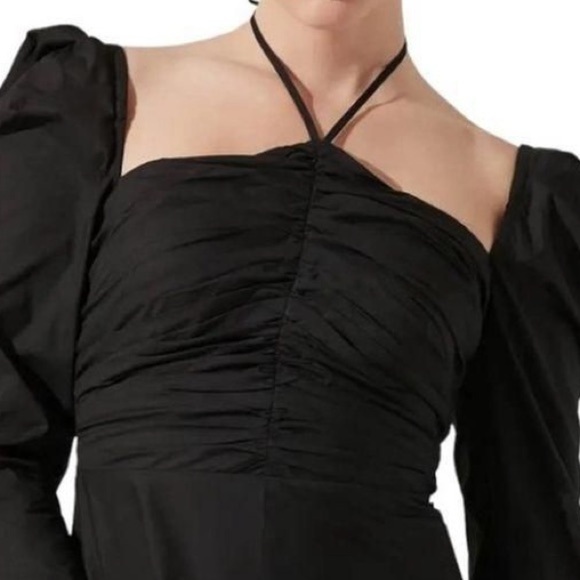 ASTR the Label Long Puff Sleeve Tie Neck Cotton Dress in Black Sz. Small - Picture 7 of 15